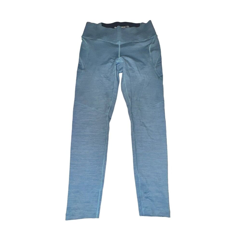 Outdoor Voices Techsweat Flex Leggings Women M Heathered Blue Mid Rise Drawcord